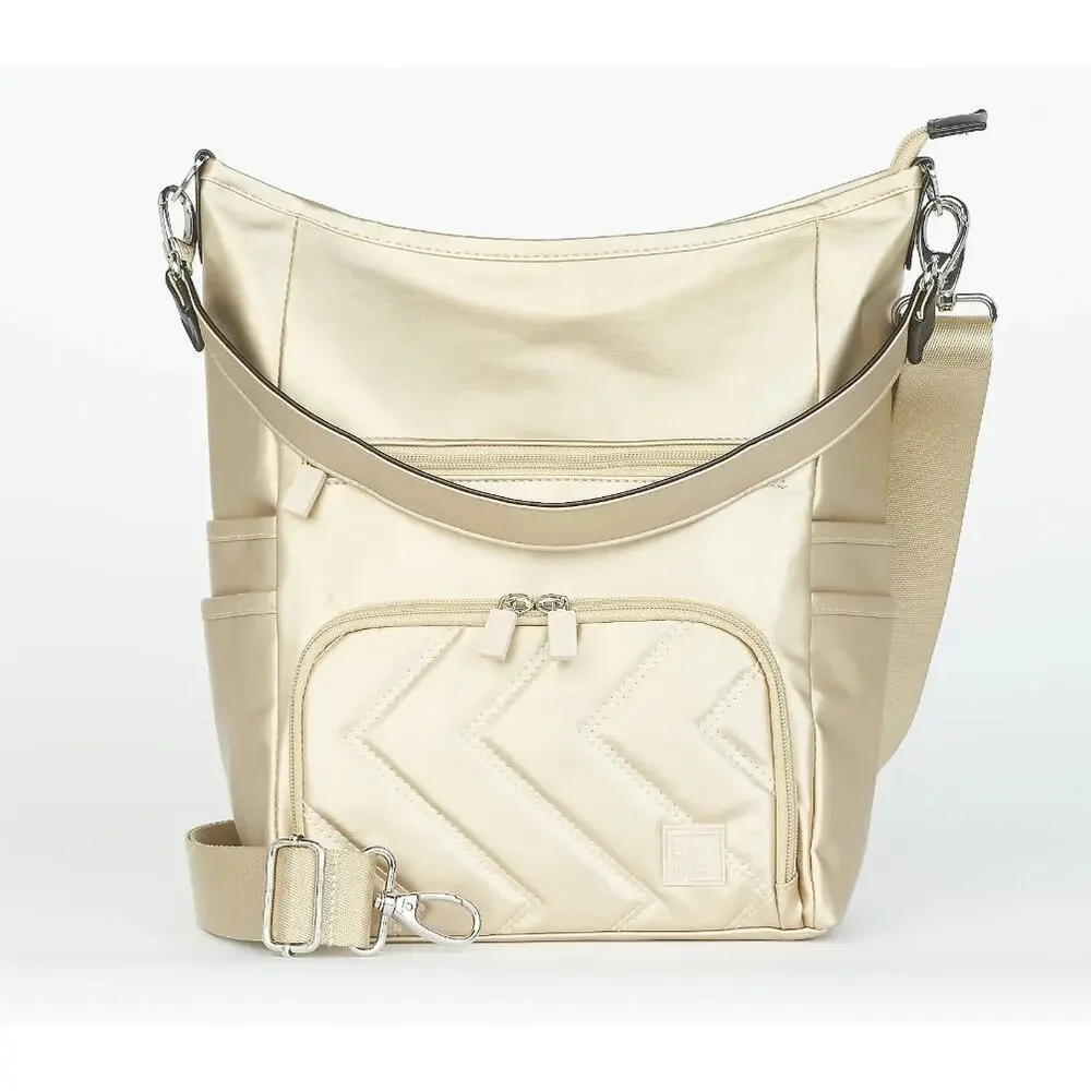 IHKWIP Zig Zag Quilted Go Getter Shoulder Bag with Crossbody Strap Met Champagne